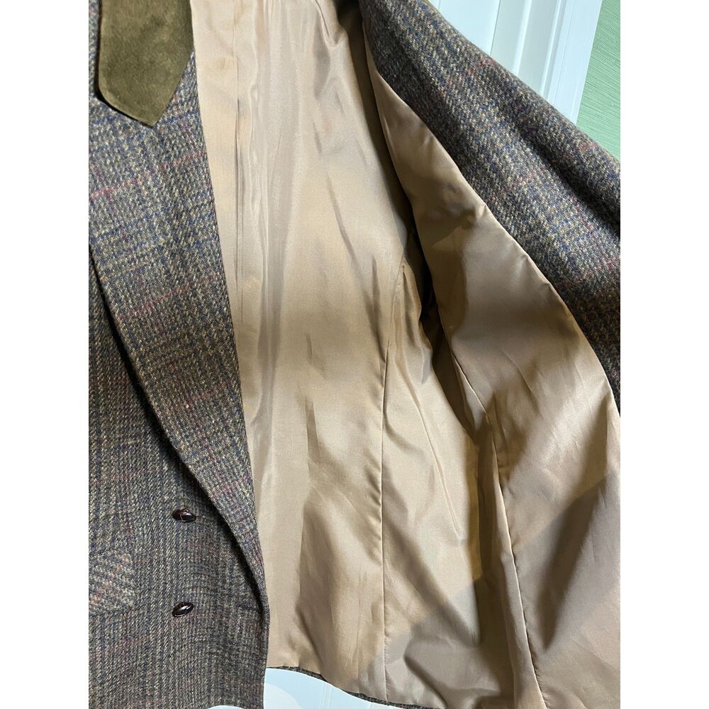 Vintage International Scene Women Size 12 Tweed Blazer Suede Collar Plaid Jacket